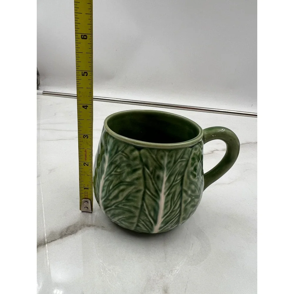 Bordallo Pinheiro Cabbage Green Tea Cup and Saucer Set Made in Portugal Ceramic